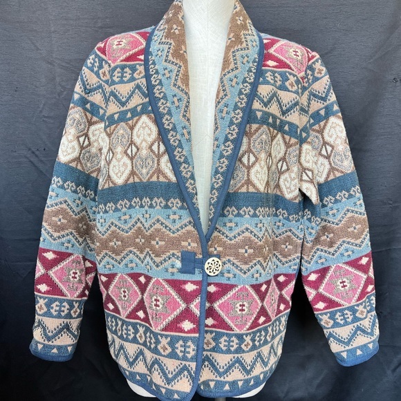 Vintage Flashback Jacket Fleur De Lis and Graphic style Size Small Cotton Retro - Picture 1 of 5